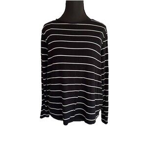 Old Navy Luxe Shirt Black/ White Stripe Boat Neck Long Sleeve Soft Women’s XS